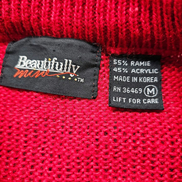 Vintage 80s Sweater Womens Medium Red Floral Lace Beaded Glam Knit Embellished - Picture 9 of 9
